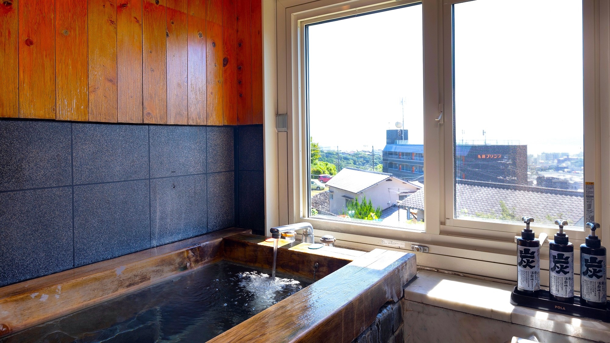 Indoor bath decorated with cypress