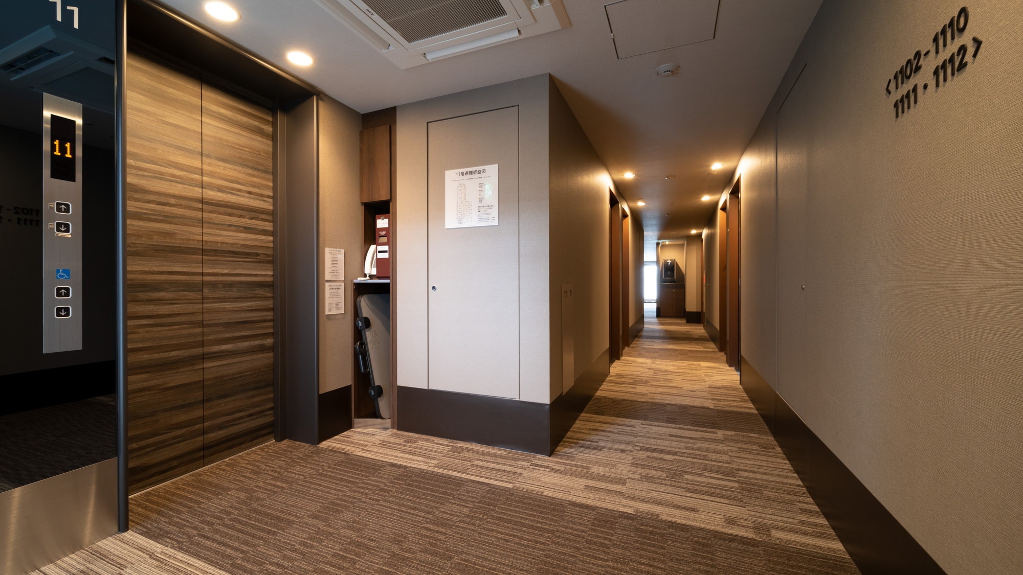 Near the elevators on each floor