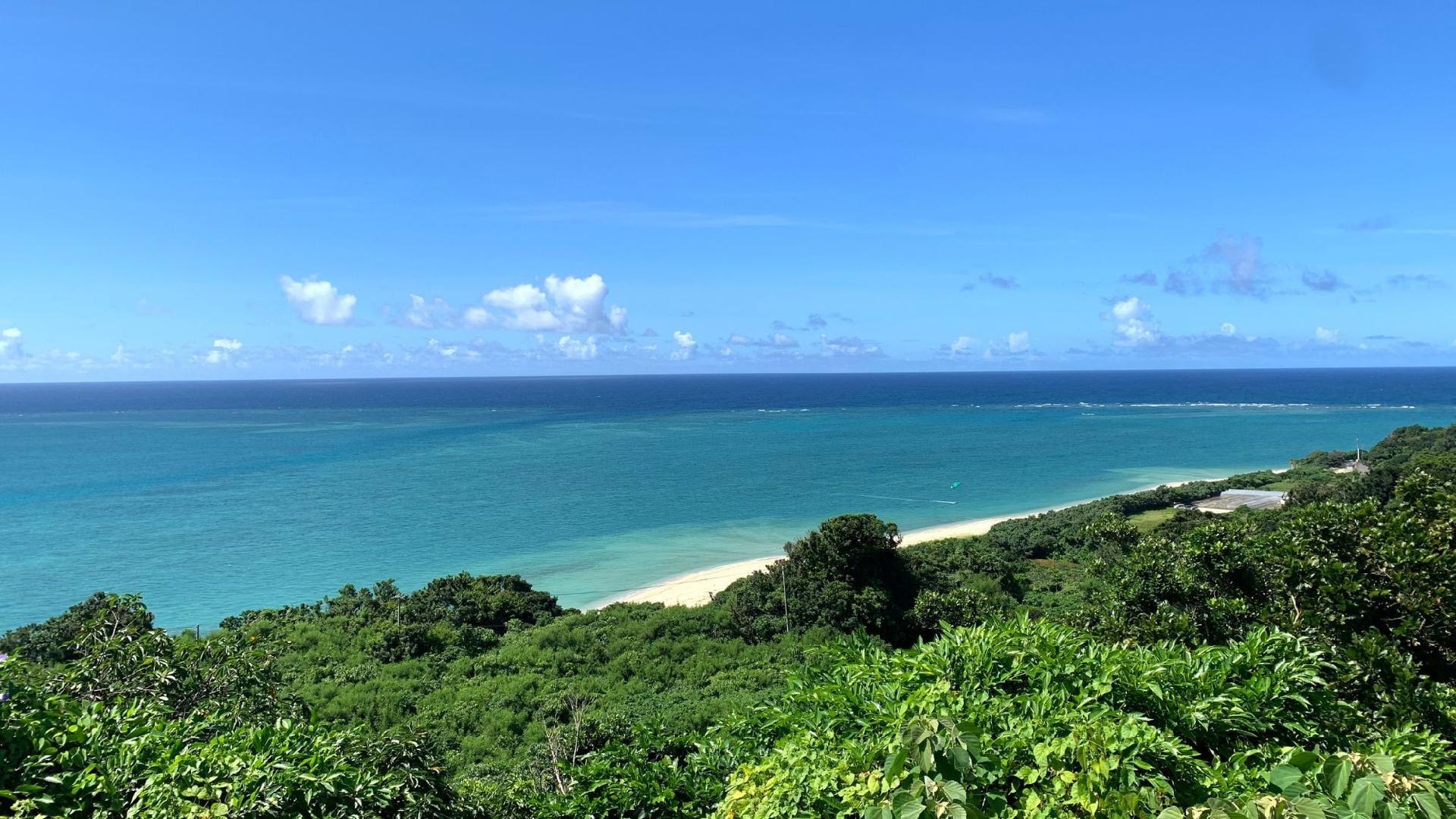 A location overlooking the crystal clear sea and the clear blue sky.