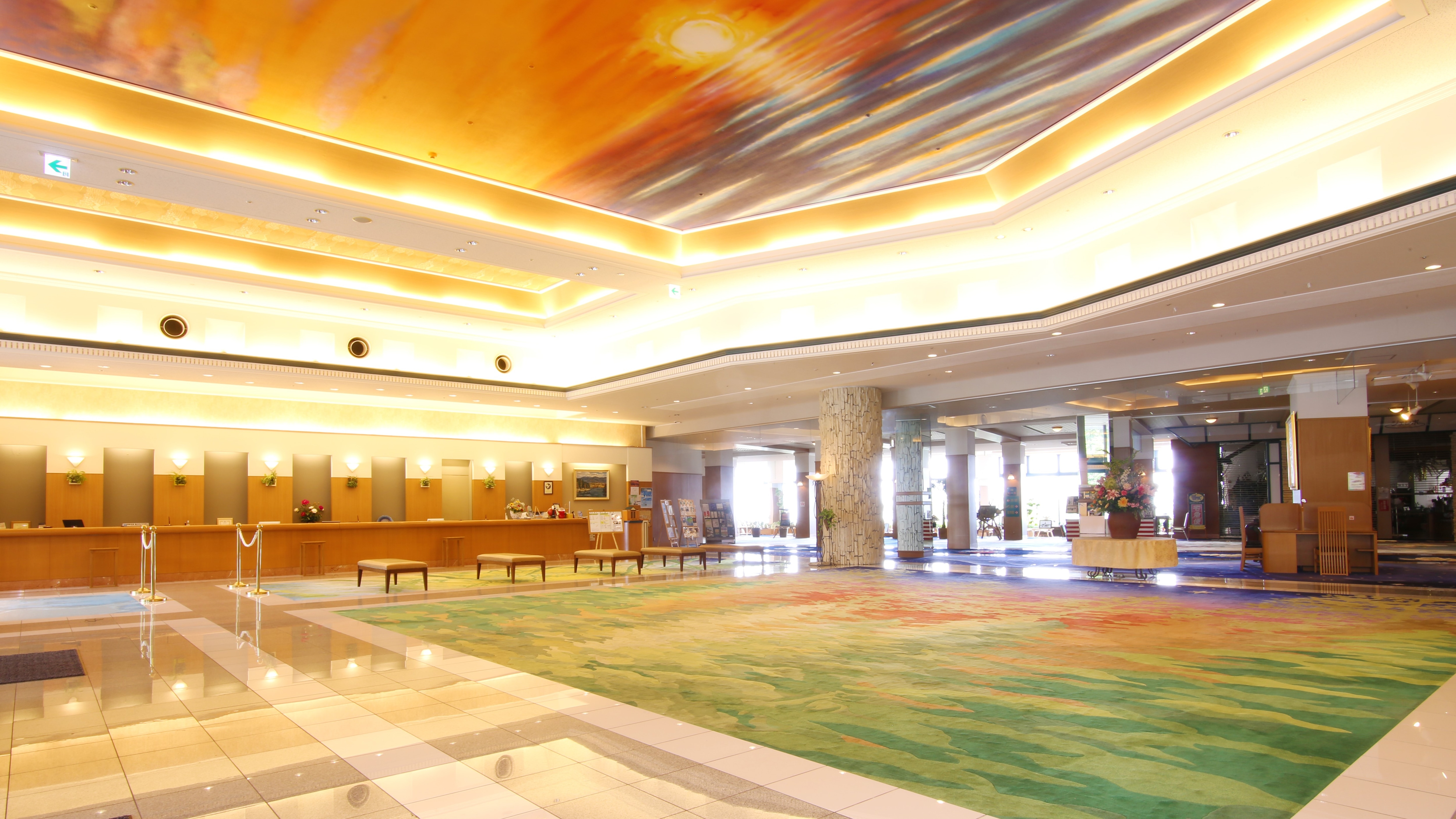 Spacious lobby with high ceiling