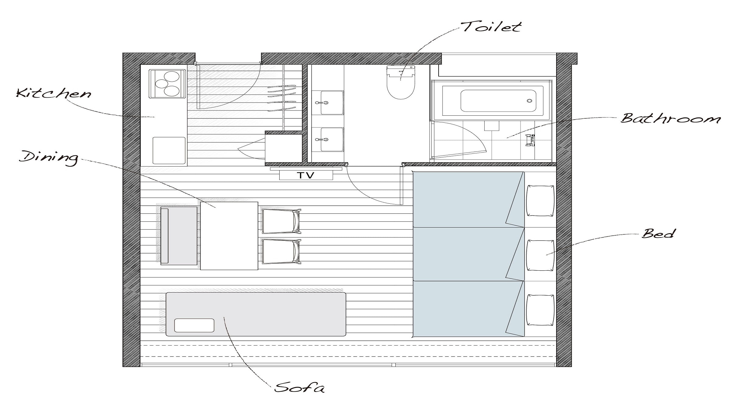 Layout with studio dining