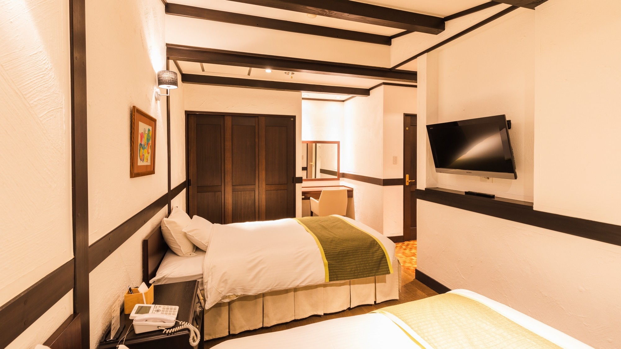[Comfort Twin] A bed made by Simmons, known as the "Bed of the World" is installed. Experience quality sleep.