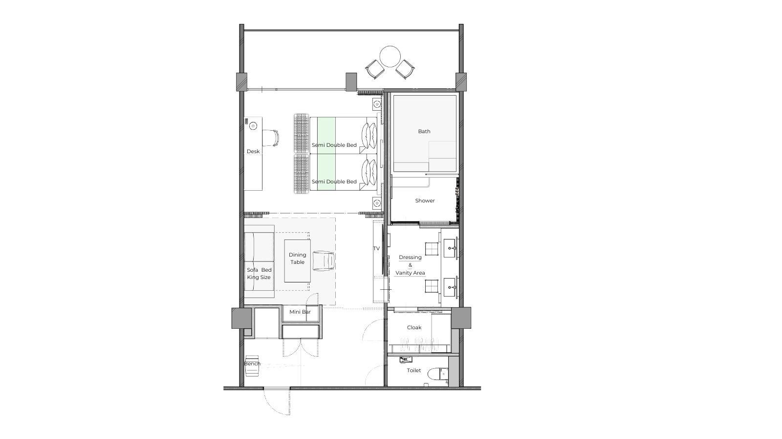 Sơ đồ mặt bằng phòng Junior Suite Sankara
