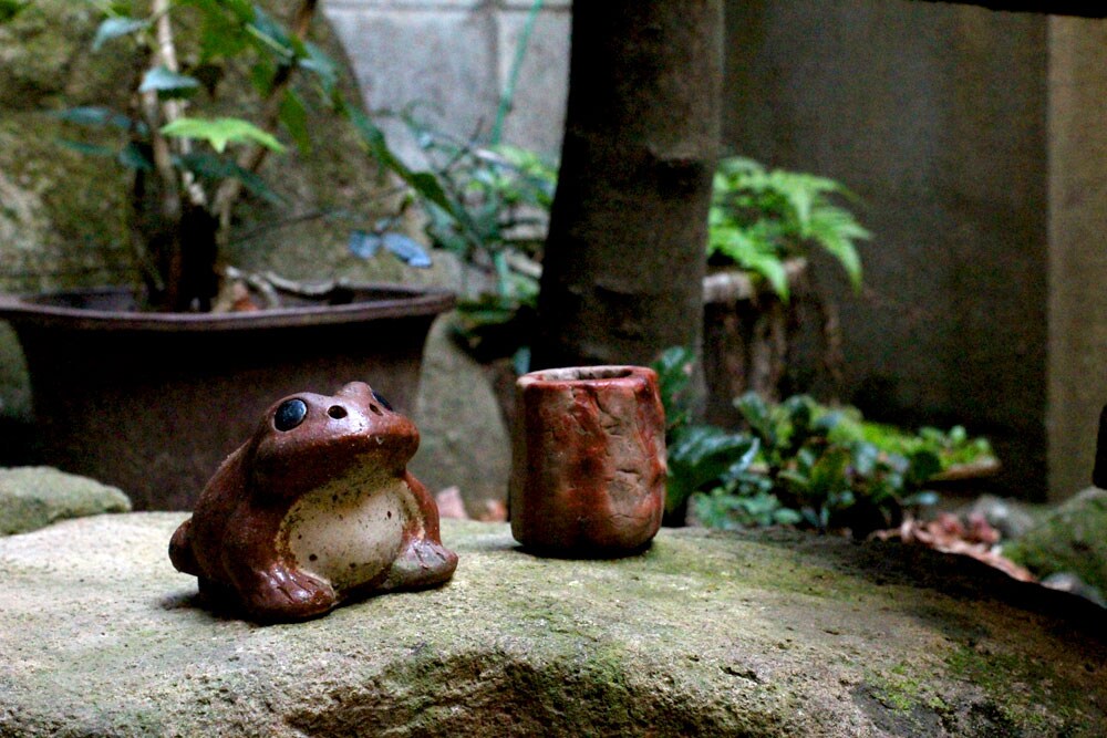 Courtyard and frog figurine