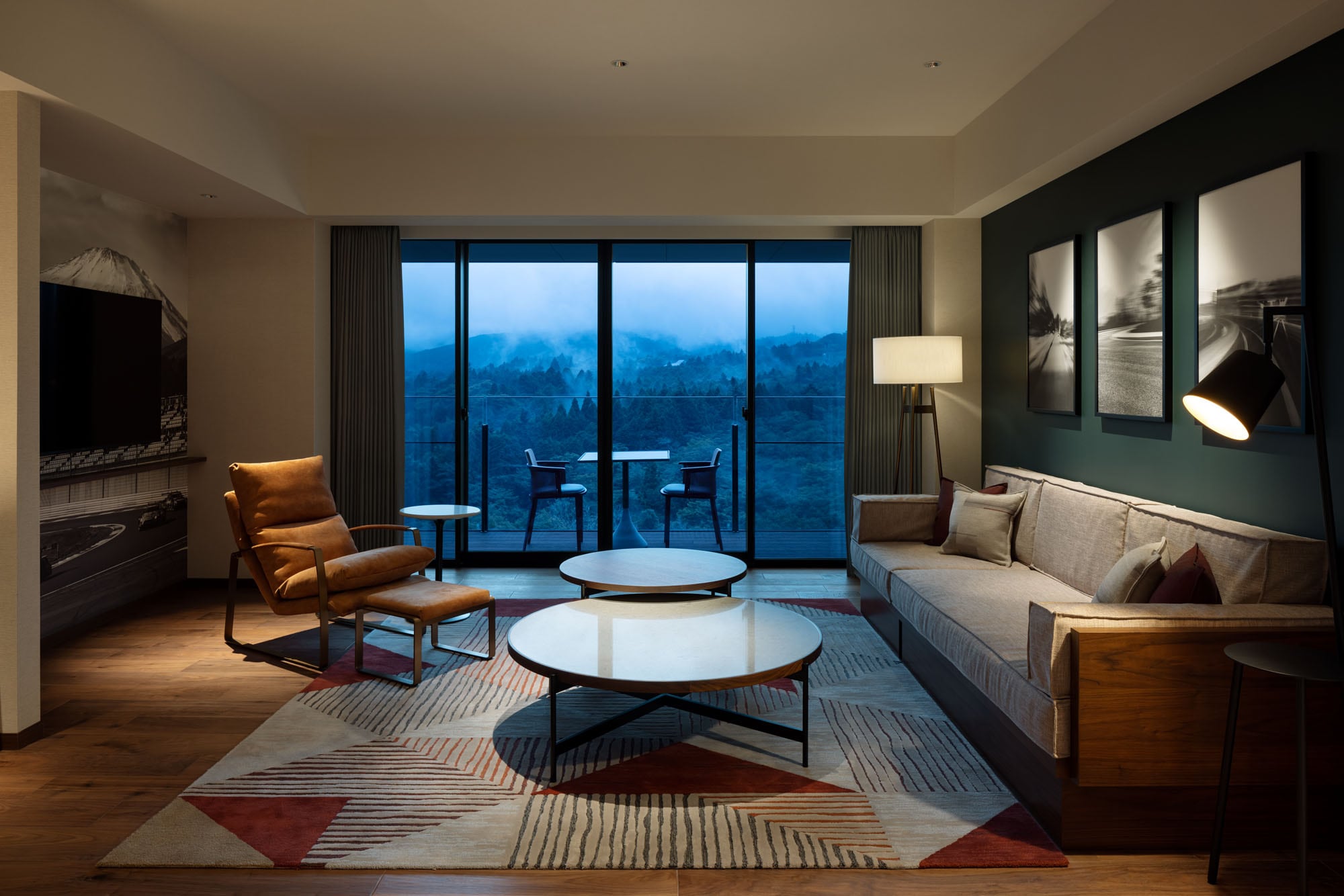 GP suite living room at dusk