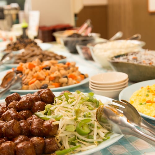Breakfast is a Japanese and Western buffet style