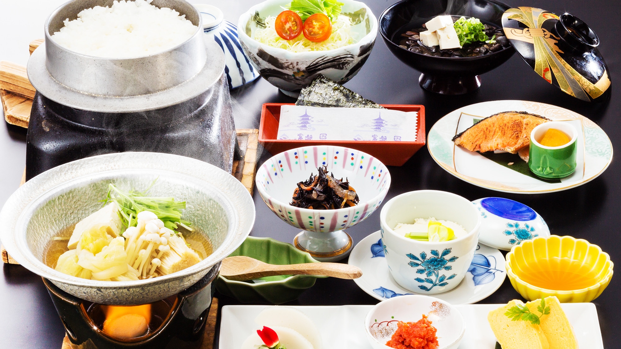 An example of a Japanese set meal. The contents may change depending on the season and availability of ingredients.