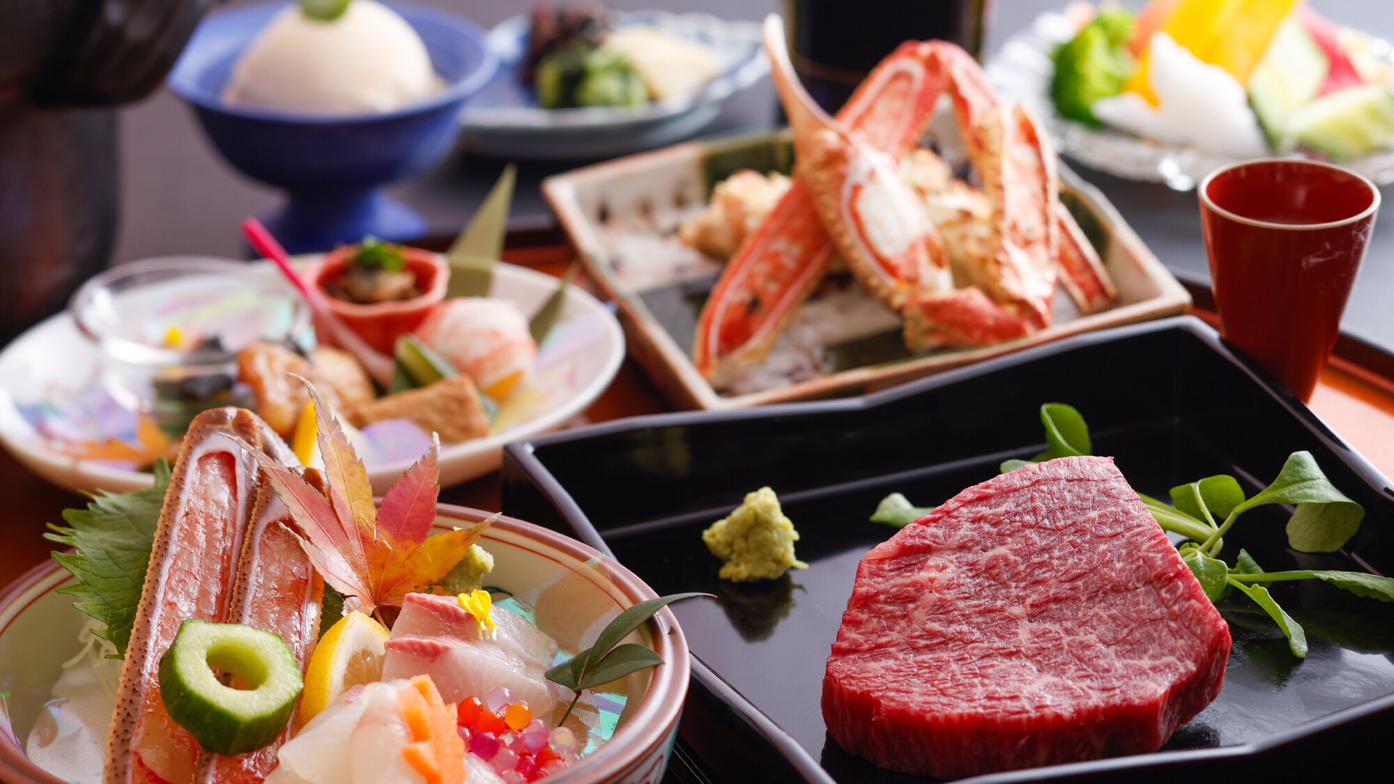 五月標準套餐：上田畜產高級但馬牛頂級瘦肉70克牛排的懷石料理
