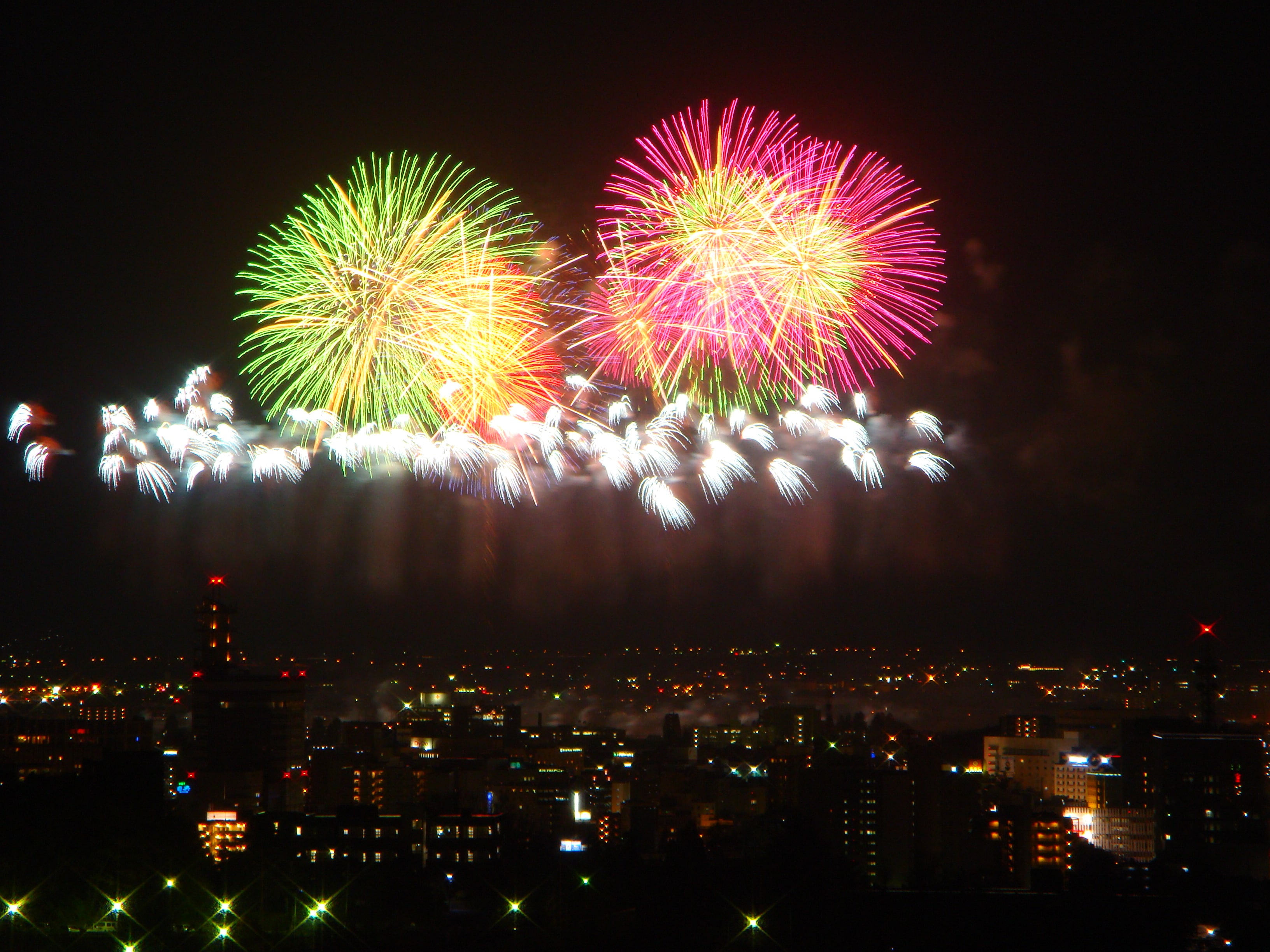 [Fireworks display seen from the guest room]