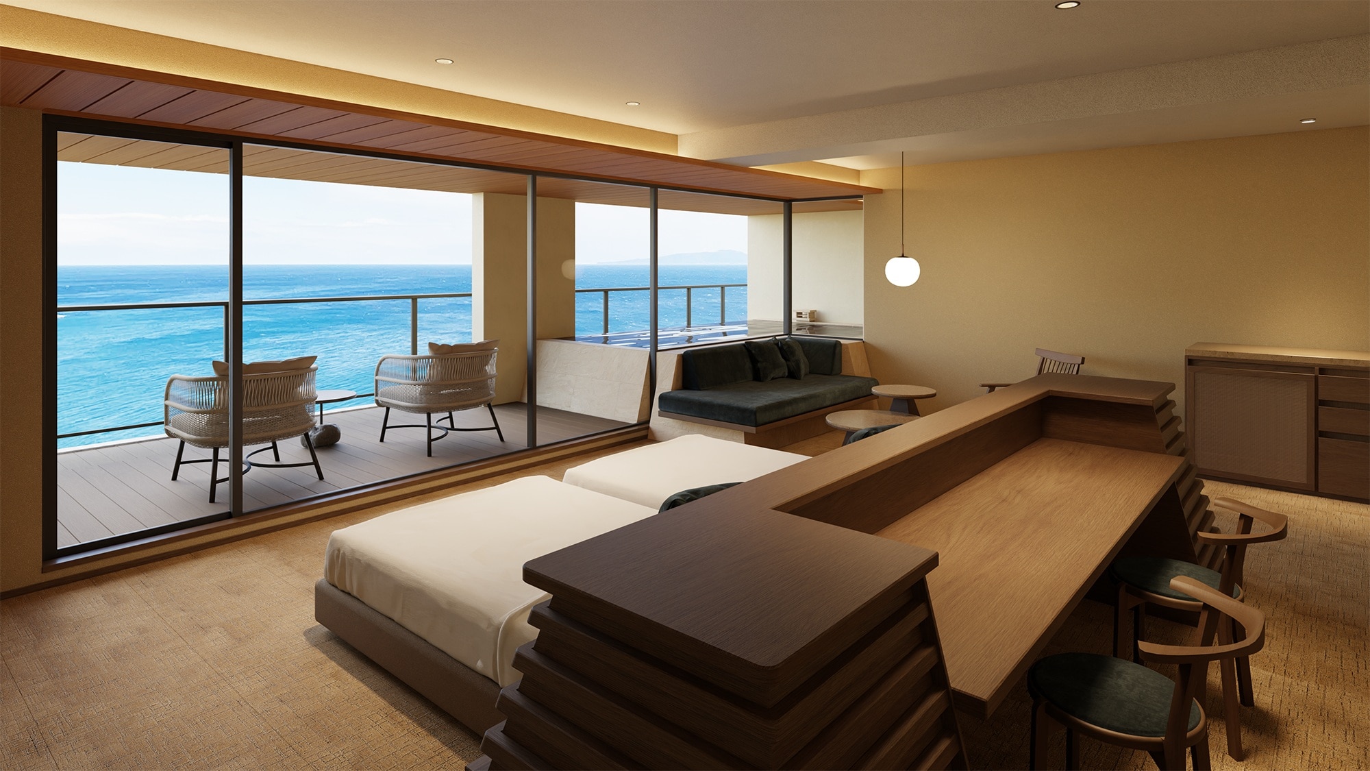 [Suite Sudut] dengan pemandangan air panas dan laut, pemandian terbuka, dan sauna