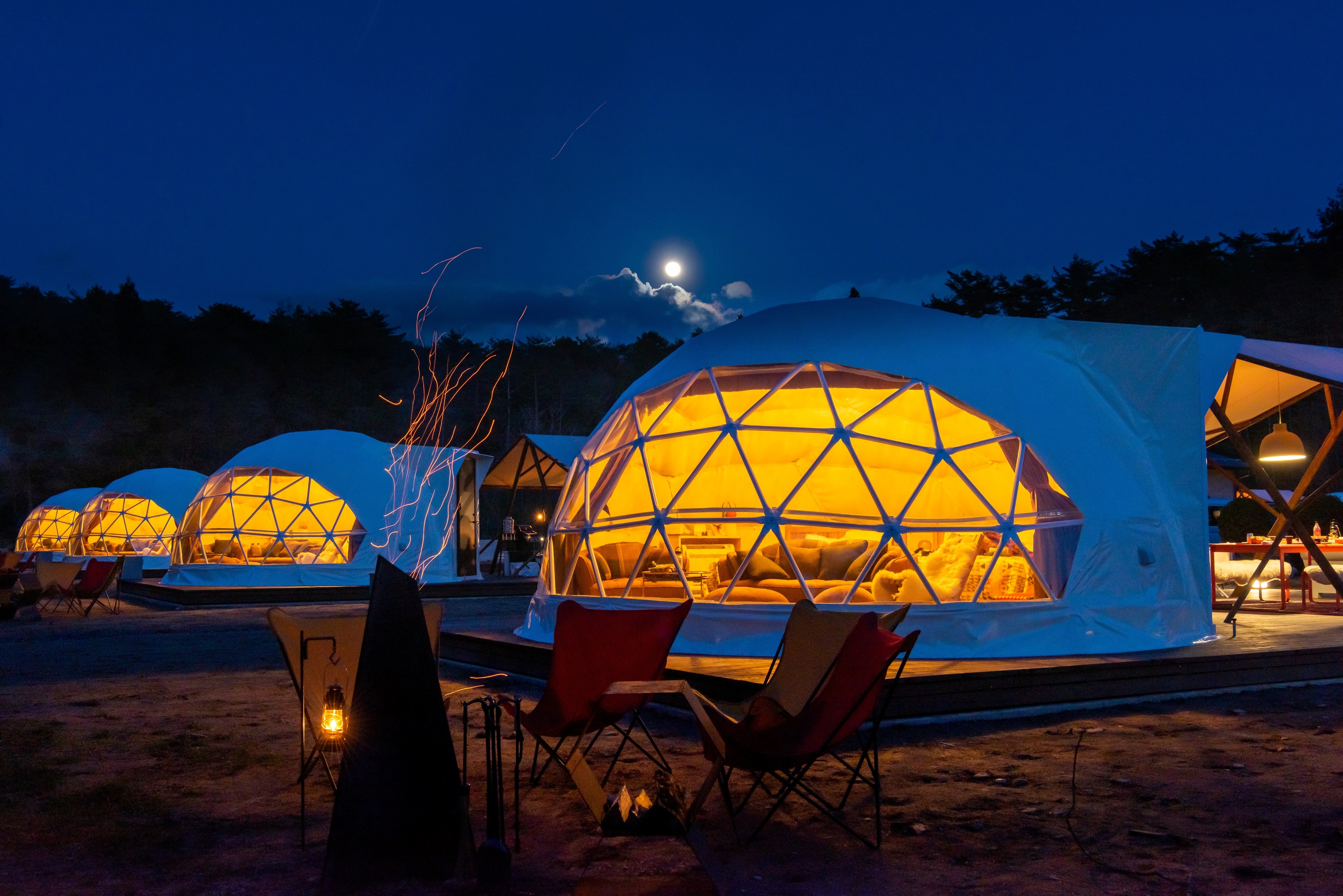 Dome tent exterior (night)