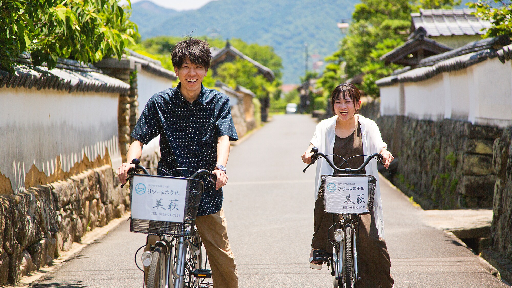 騎自行車在城下町“萩”散步♪在迷人的城市景觀中奔跑的令人振奮的感覺♪