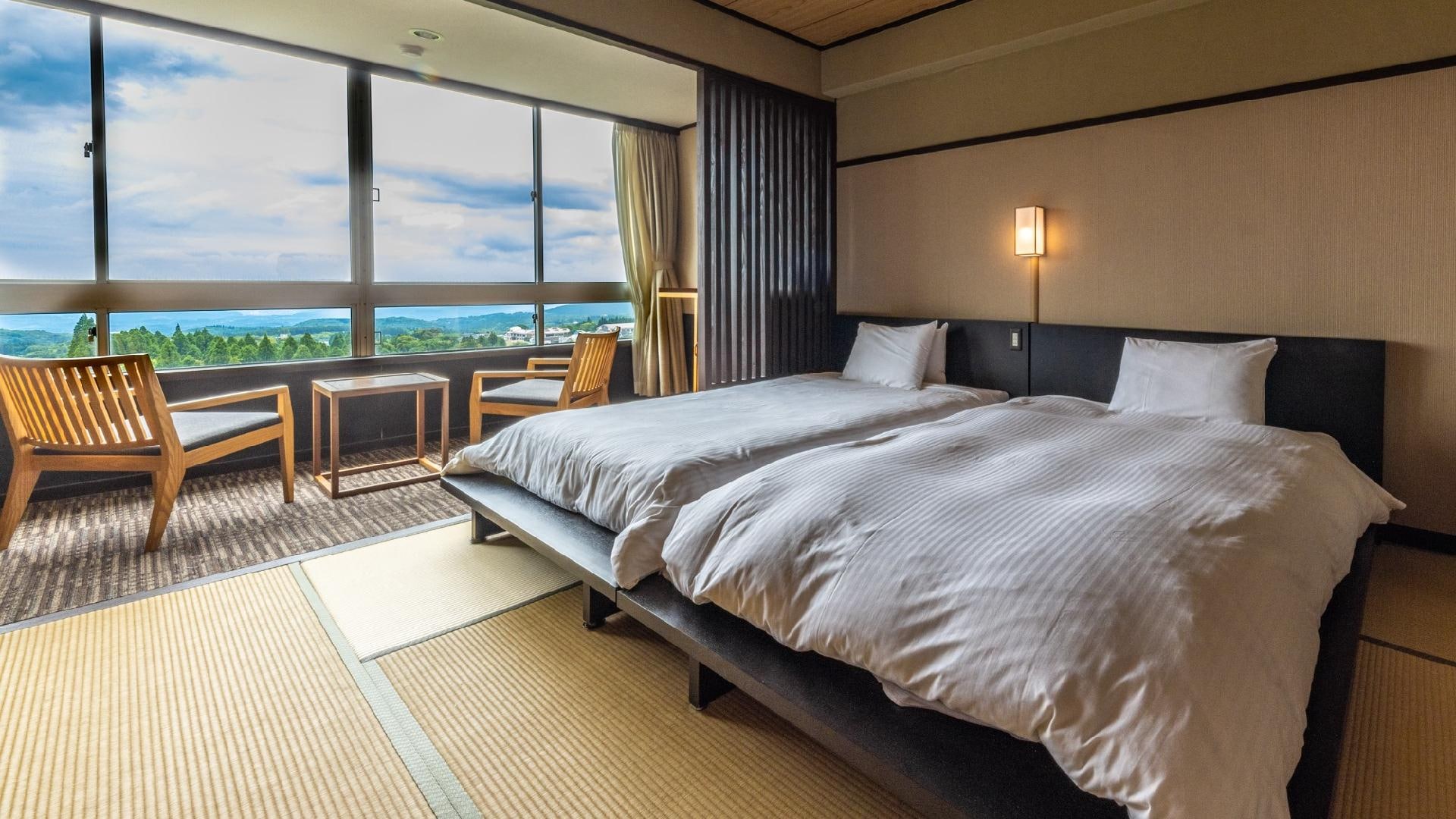 ・眺望樱岛的日式西式客房 ・从南馆顶层客房可以看到清新的风景，是人气客房。