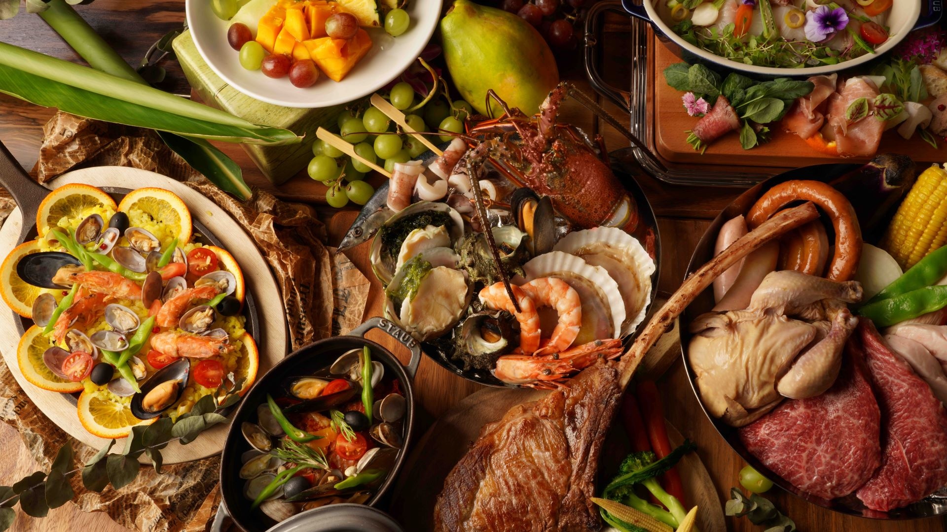 Kombinasi luar biasa antara lobster berduri dan steak daging sapi tomahawk! ! Teras Panggangan Spesial
