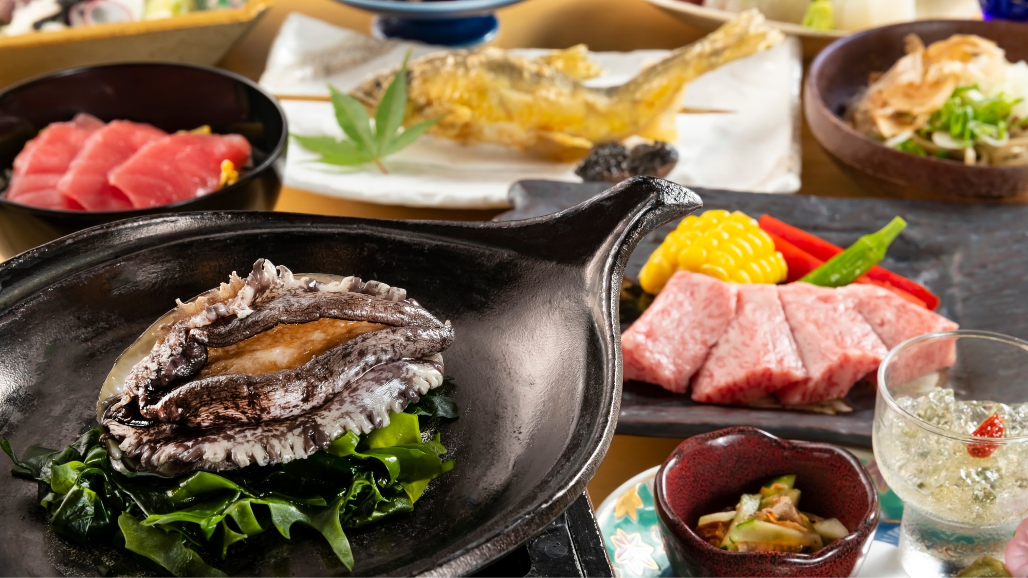 鮑魚和日本牛排等主廚推薦的特製懷石料理“川田”
