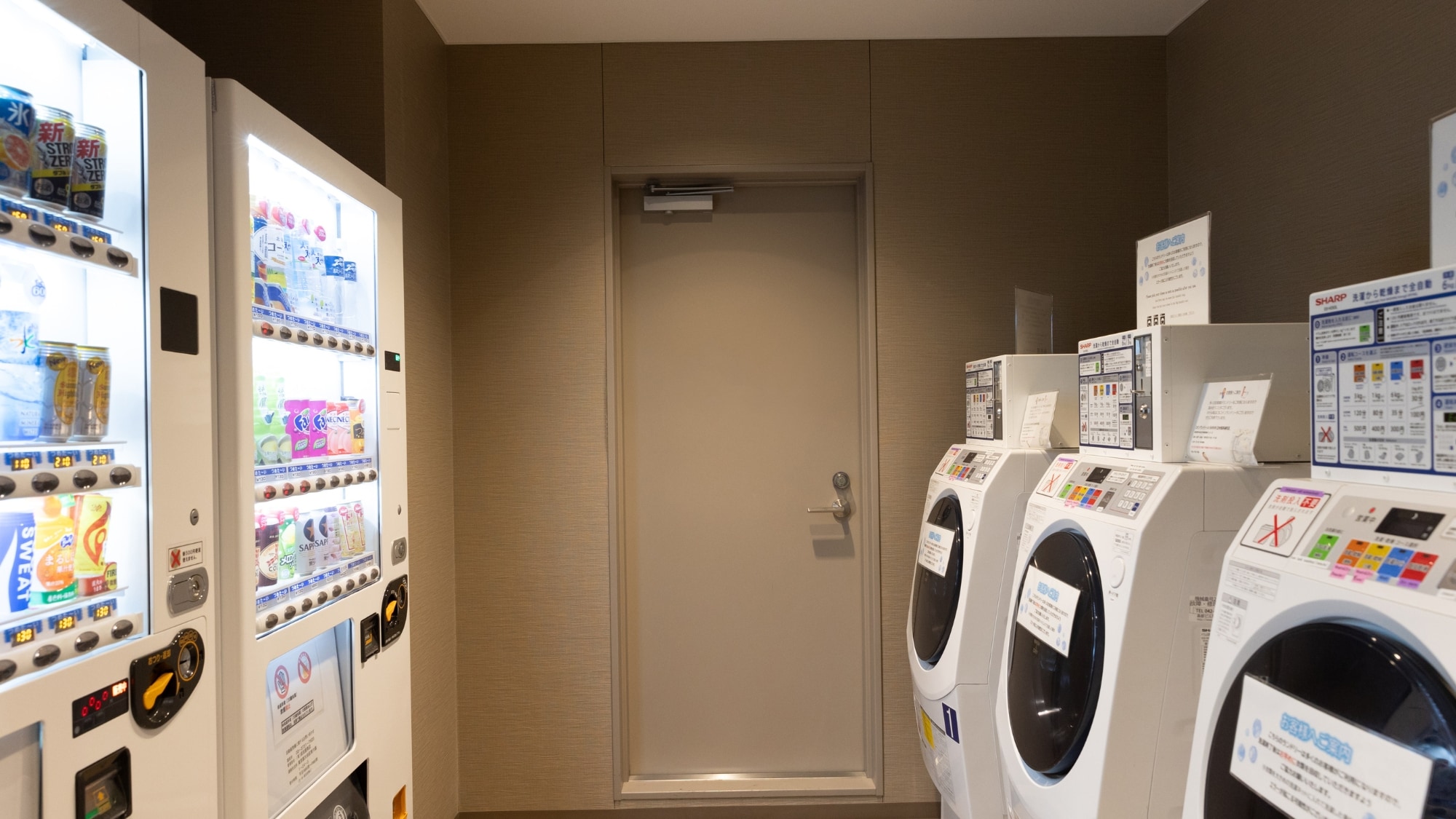 There are 2 vending machines and 3 coin laundry machines on the 2nd floor.