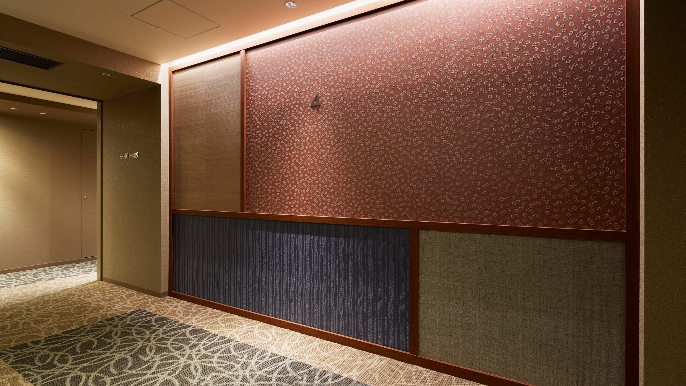 Art wall (elevator hall) inspired by Hiroshige Utagawa's "Kyobashi Bamboo Gashi"