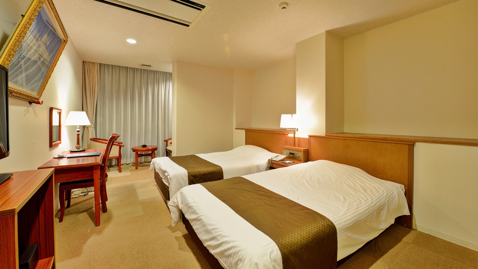 * [Lake side Western-style room twin (contoh)] Bersantai bersama keluarga, pasangan, atau kekasih sambil melihat Danau Biwa