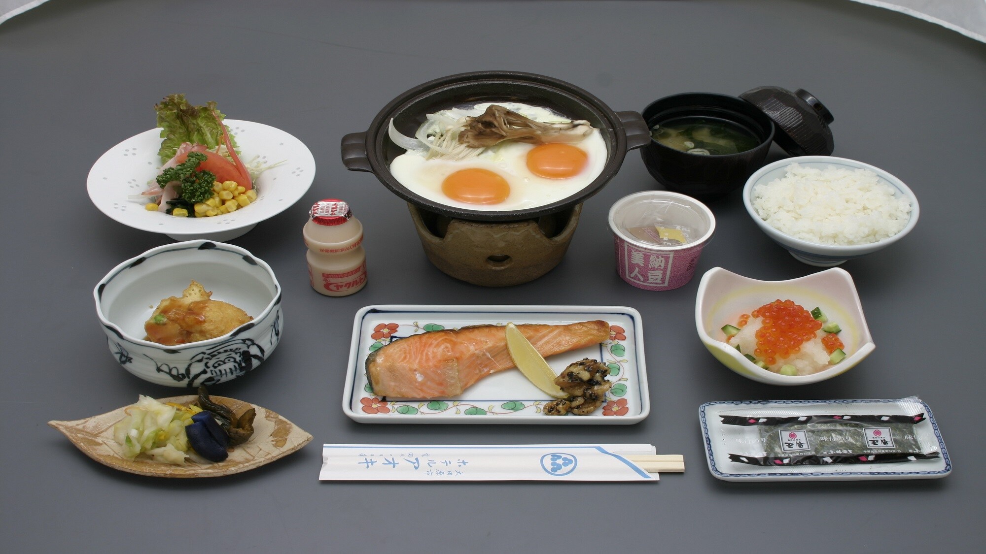 An example of breakfast (Japanese set meal)