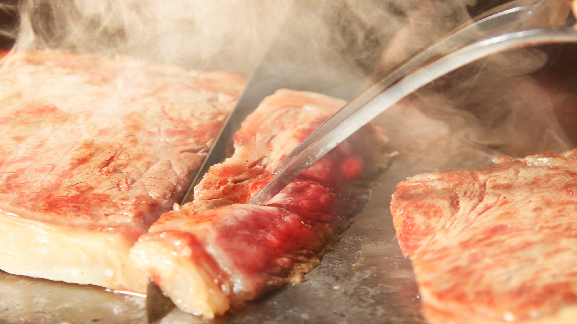 The main steak is baked in the live kitchen