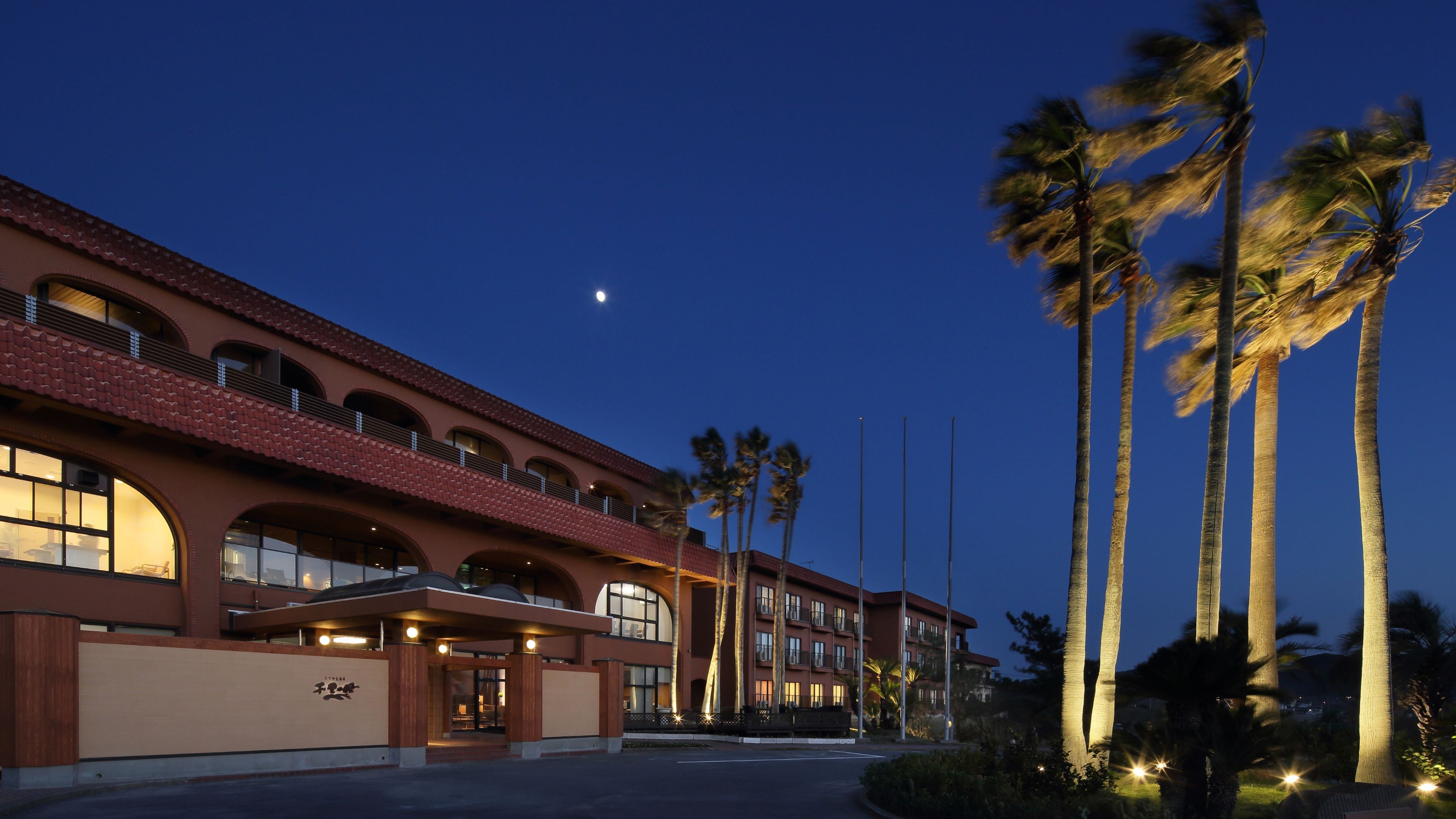 Facility exterior at night