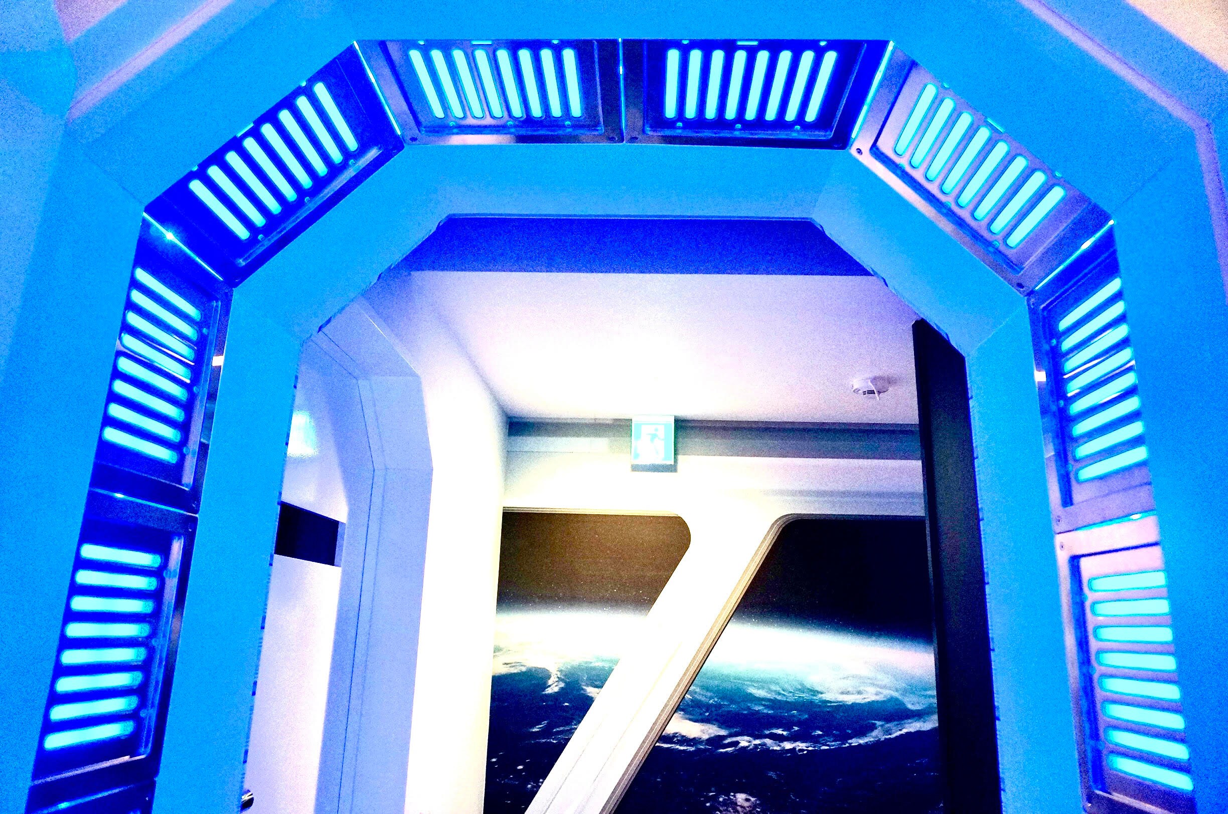 A fun spaceship-like bedroom