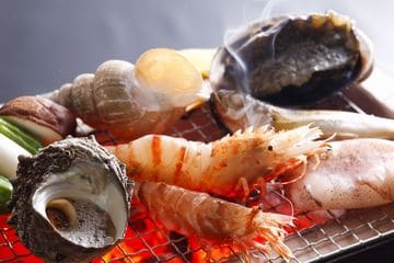Charcoal grilled seafood
