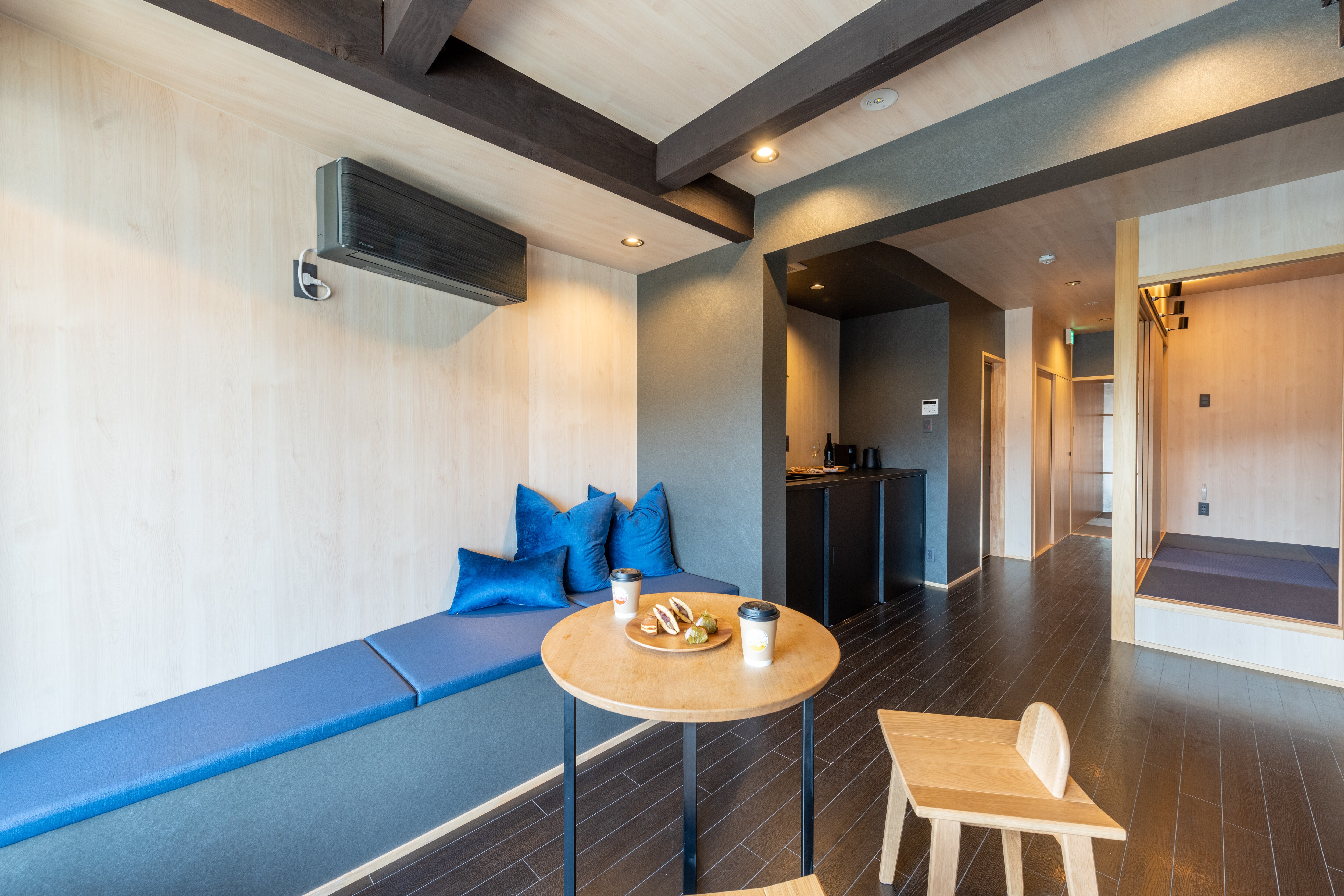 Living room overlooking the Kamo River