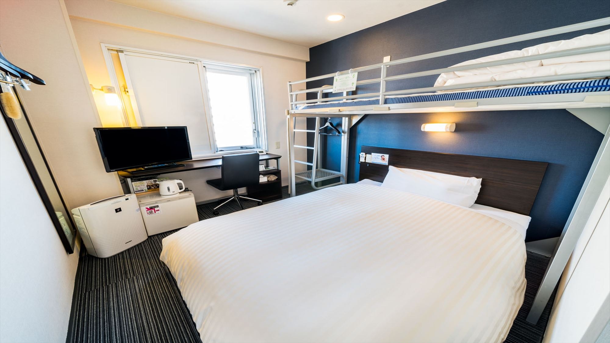 It comes with a loft bed that is popular with children.