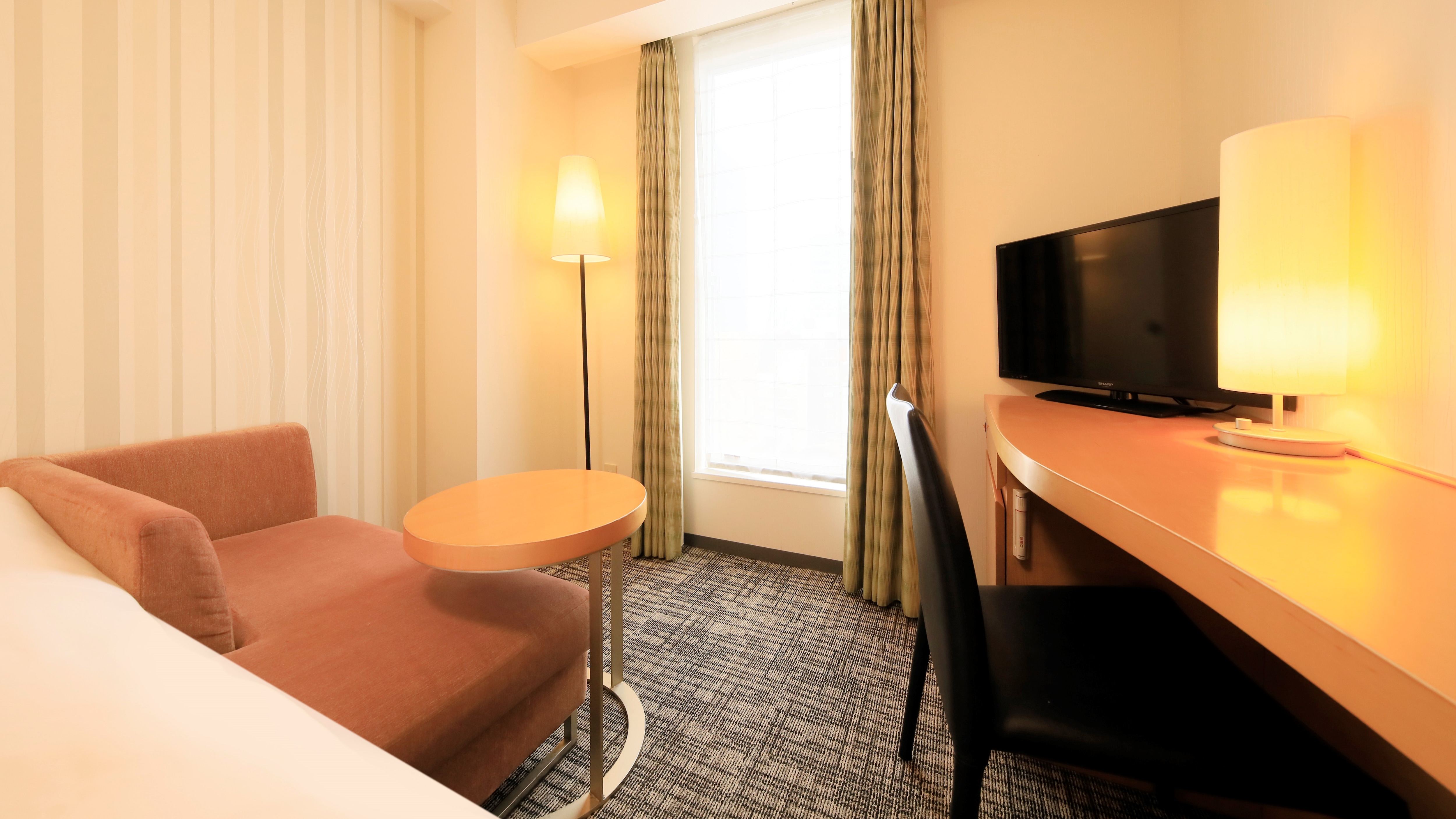 This room is fully equipped with a couch and amenities.