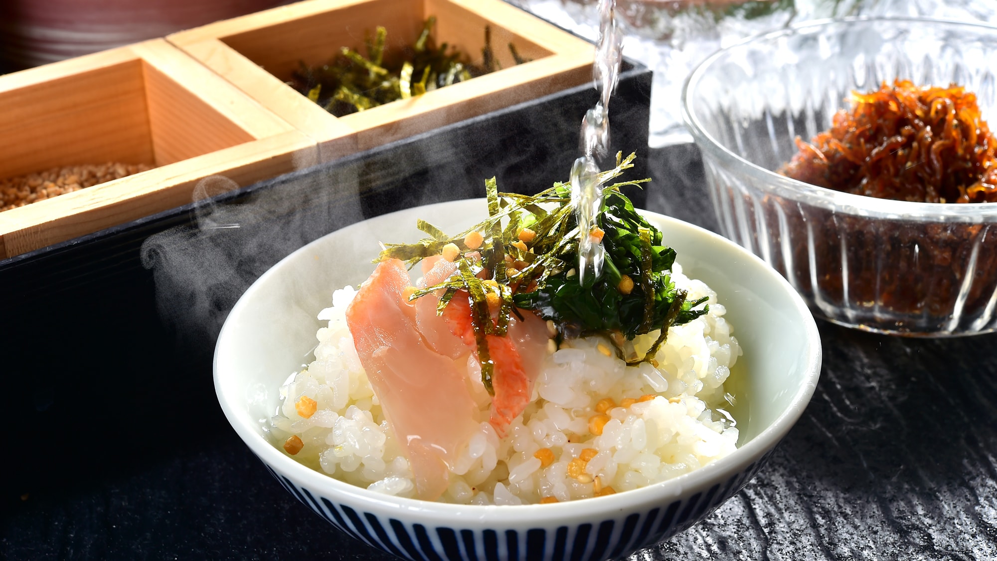 An example of a breakfast buffet: Dashi chazuke