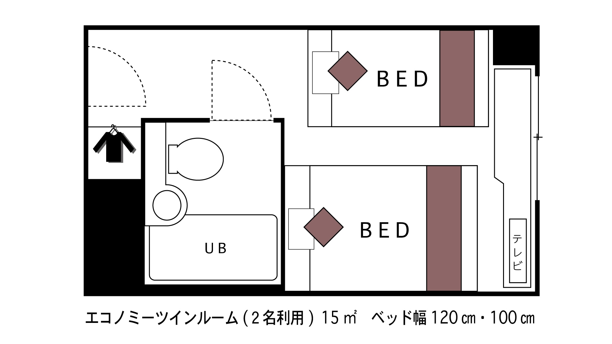☆ Eco-twin room ☆ ■ Area 15 square meters ■ ★ Floor plan ★