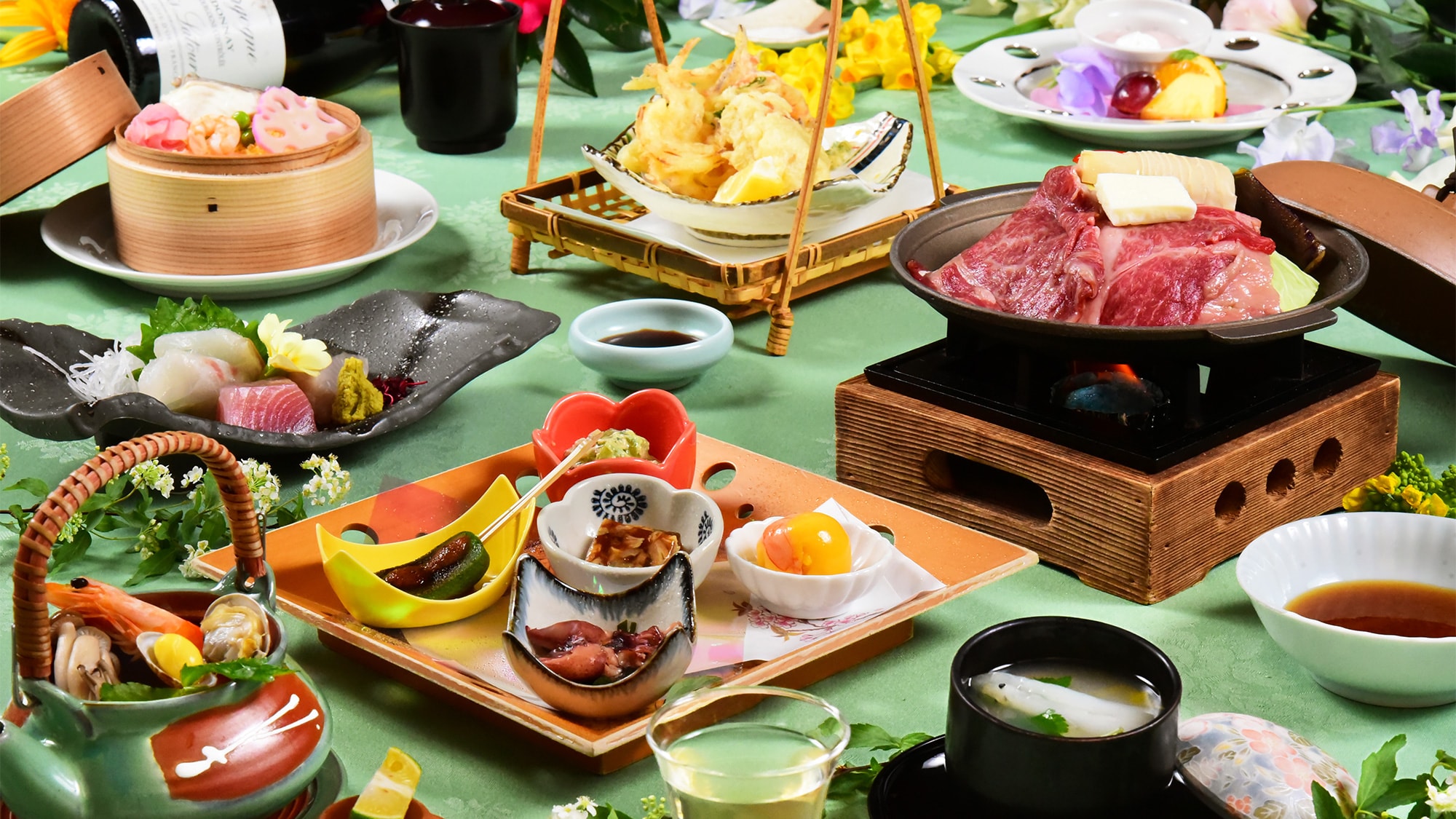 Enjoy the local spring flavors of Harima, such as "Sakura sea bream", "whitebait", Harima specialties "conger eel" and "Taichi bamboo shoots", as well as grilled domestic beef shabu-shabu.