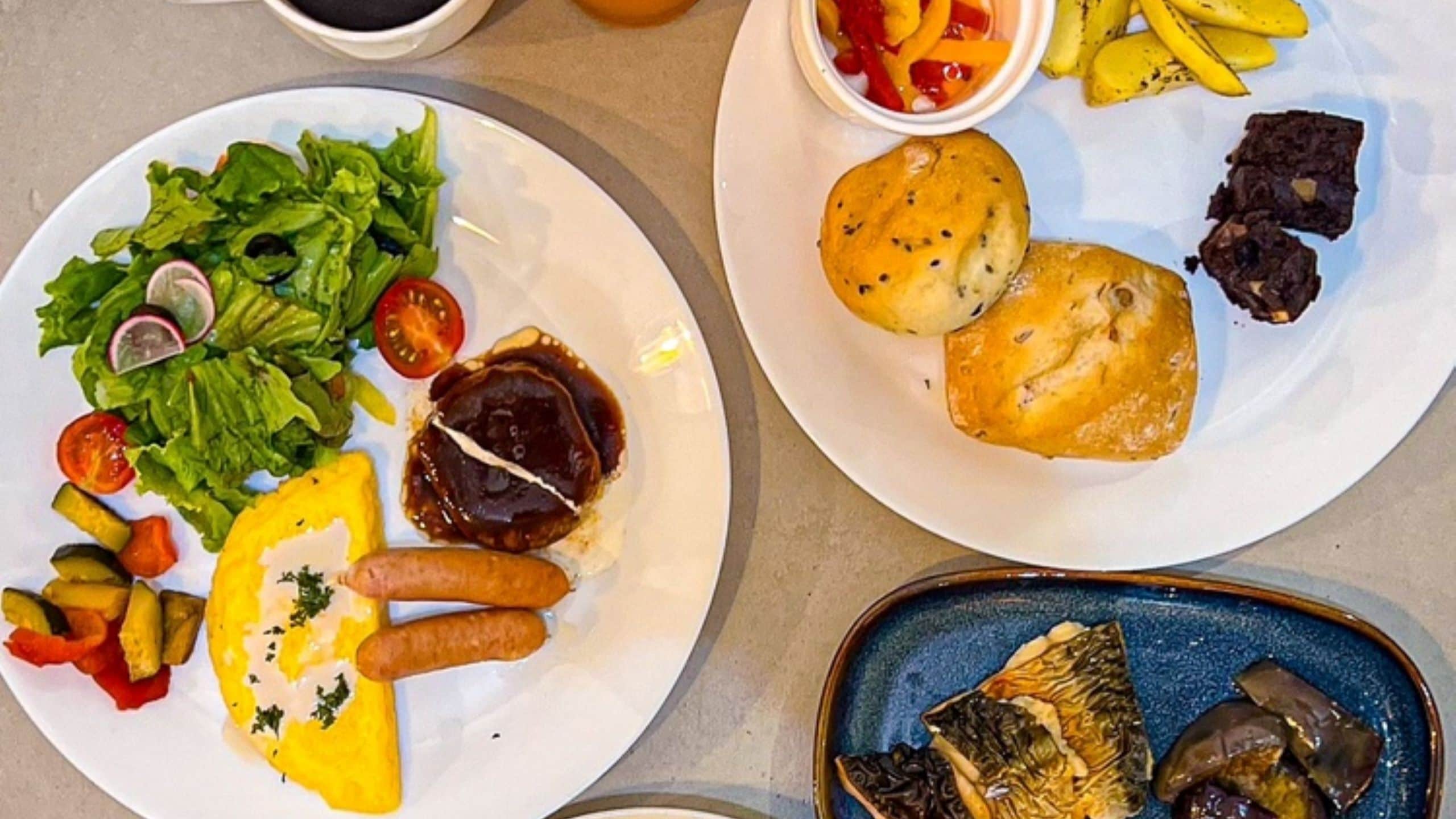 A buffet with about 50 different Japanese and Western dishes