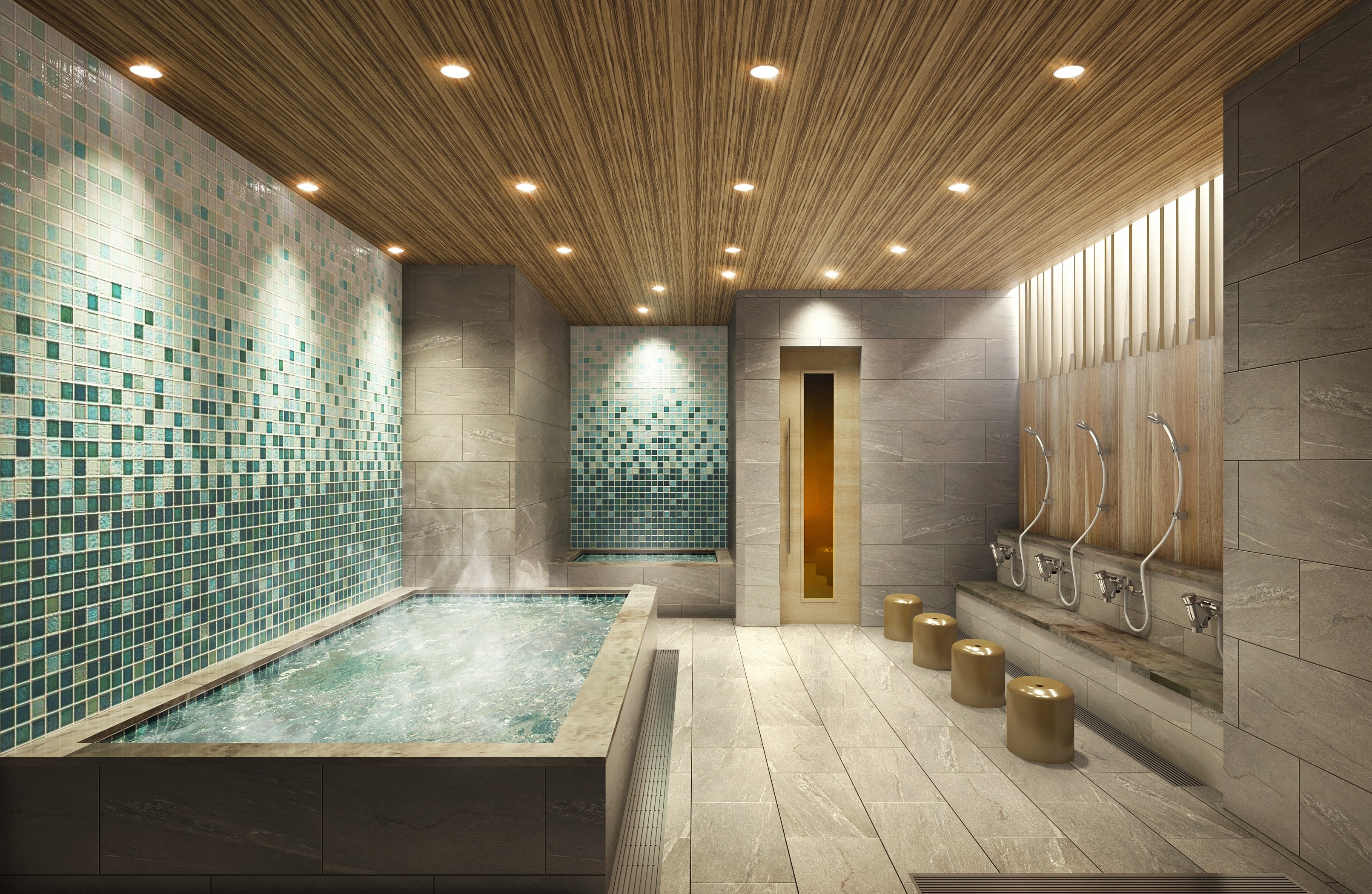 Large women's bath with sauna