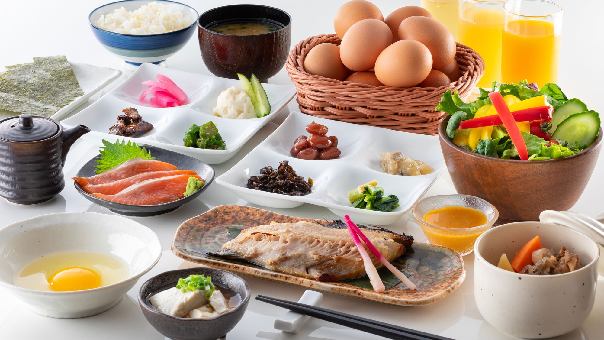 [Breakfast example] A Japanese set that is kind to the body