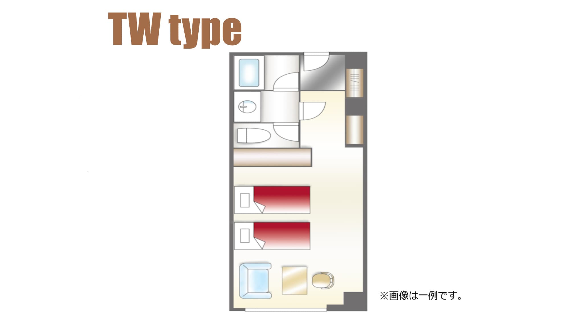 [Example of twin room layout] One-room Western-style room that can accommodate up to 3 people (no kitchen)