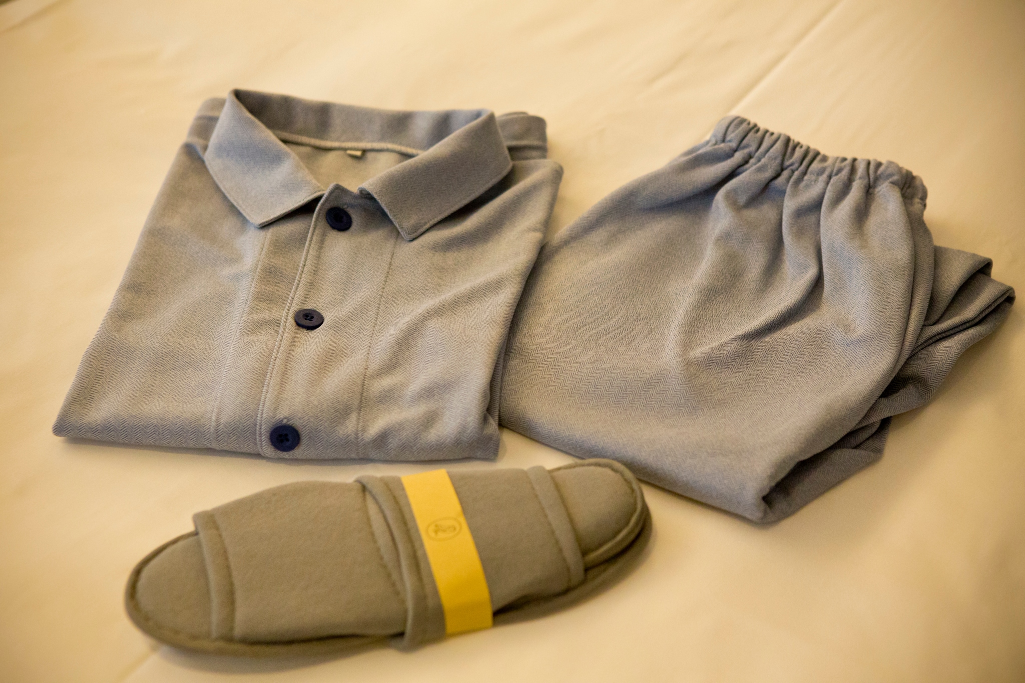 Separate top and bottom pajamas and slippers