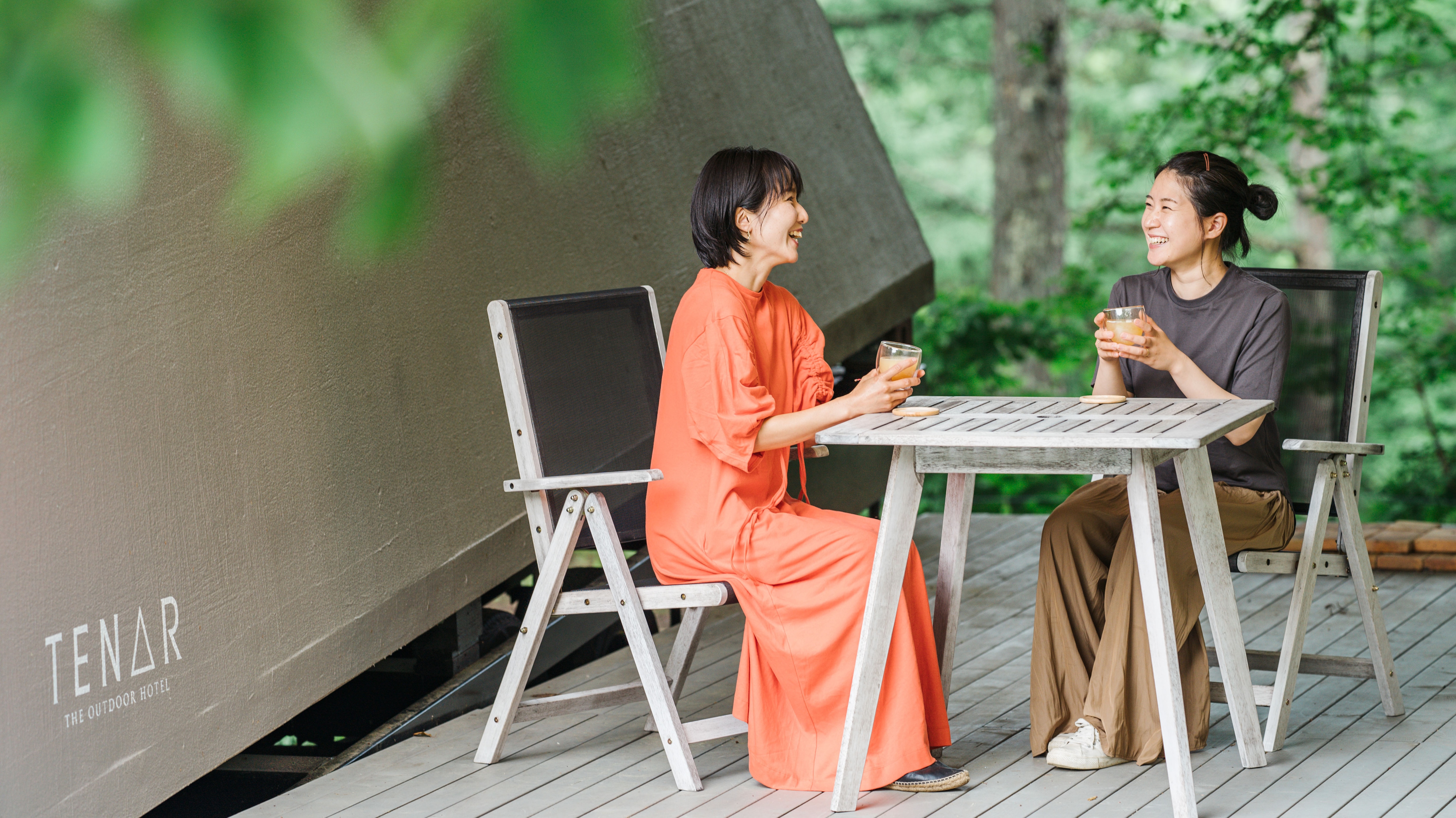 Coffee time on the wooden deck