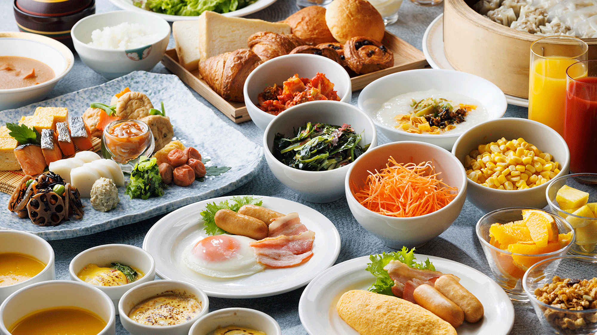 Breakfast: Japanese, Western, and Chinese buffet (example)