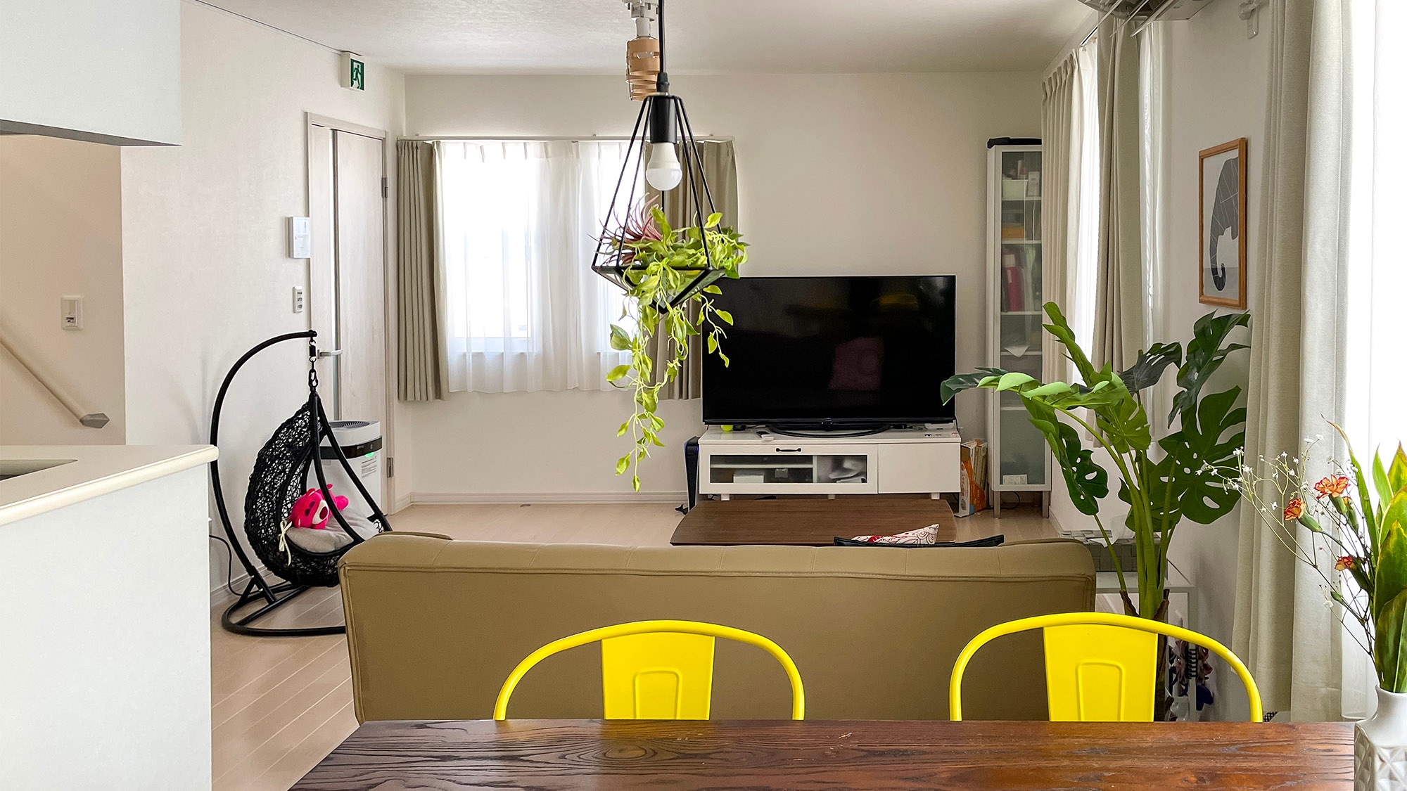 ・Living room: A calm atmosphere accented with greenery