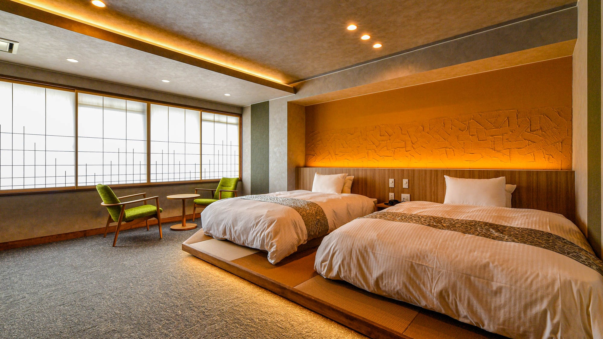 Japanese modern room with 2 double beds