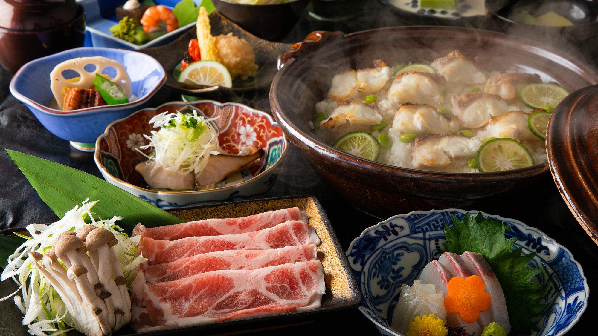 Oita Natural & rdquo; Sekidai & rdquo; claypot rice and exquisite soup Kinun pork shabu-shabu