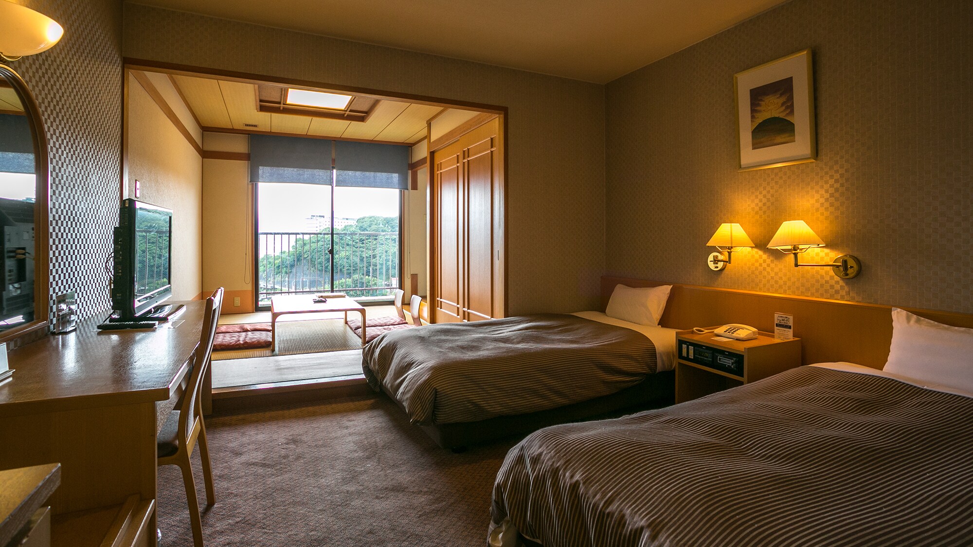[Kamar bergaya Jepang-Barat Akebonokan] Pemandangan pelabuhan Kamar bergaya Jepang-Barat dengan 2 tempat tidur dan 6 tikar tatami.