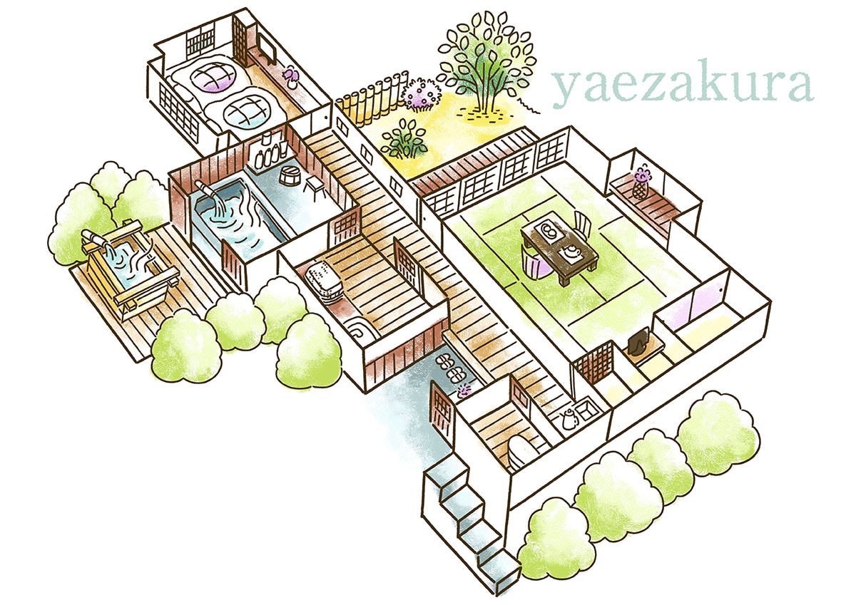 Detached guest room [Yaezakura] Japanese-style room + bedroom with indoor bath and open-air bath