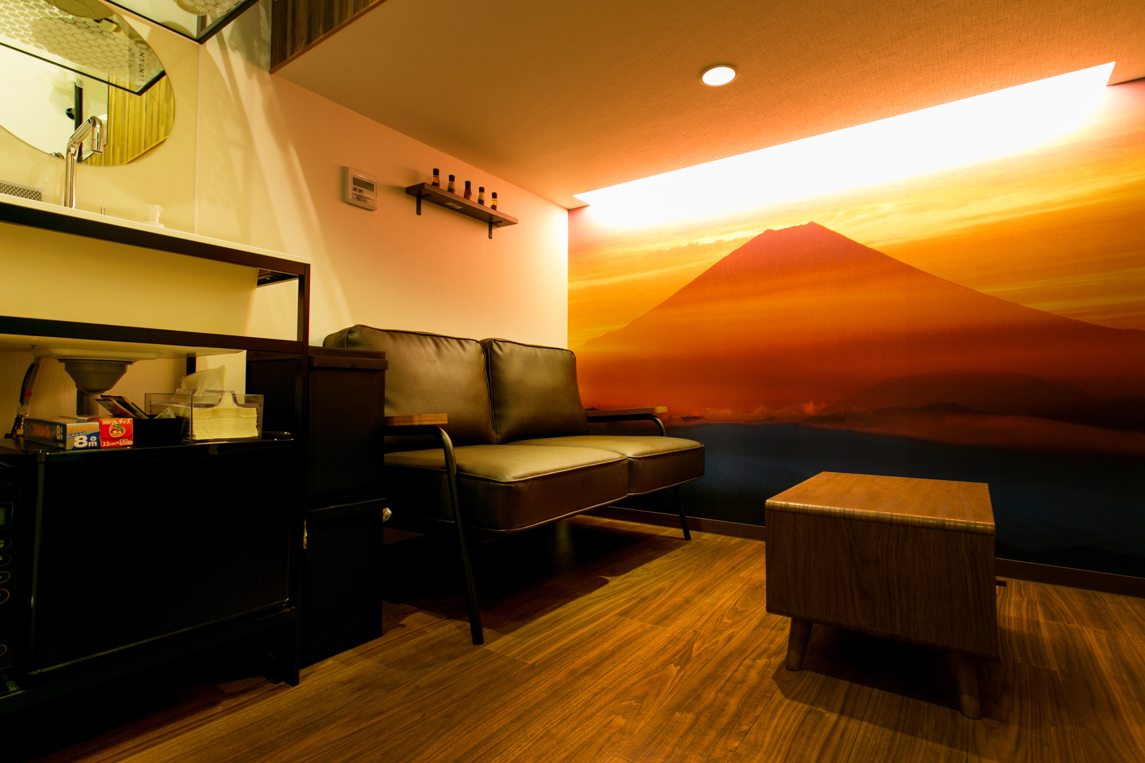 Standard double room interior (Some rooms may be reversed left to right.)