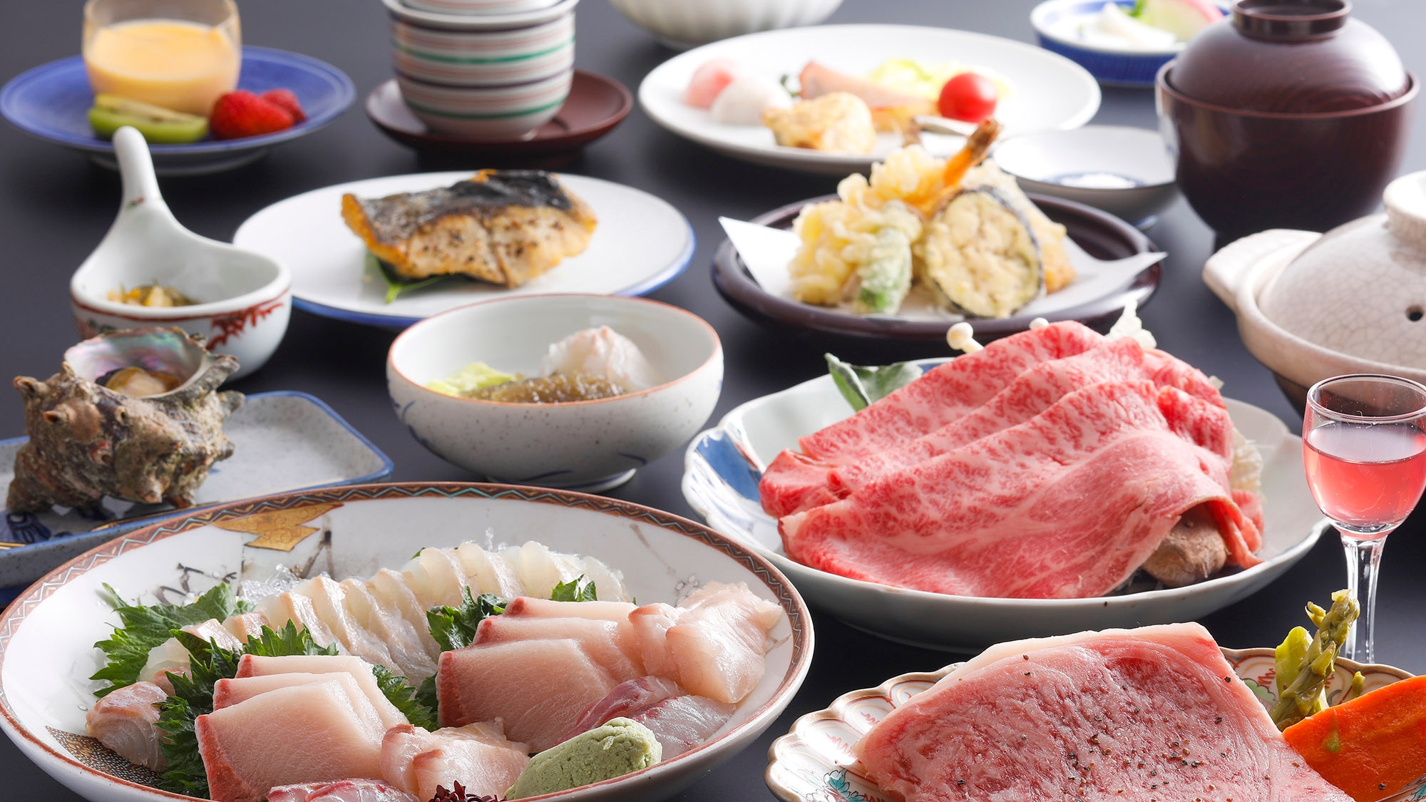 ・【단바우시 회석 저녁 식사 일례(이미지)】신선한 일본해의 바다의 행운을 듬뿍 사용한 회석 요리