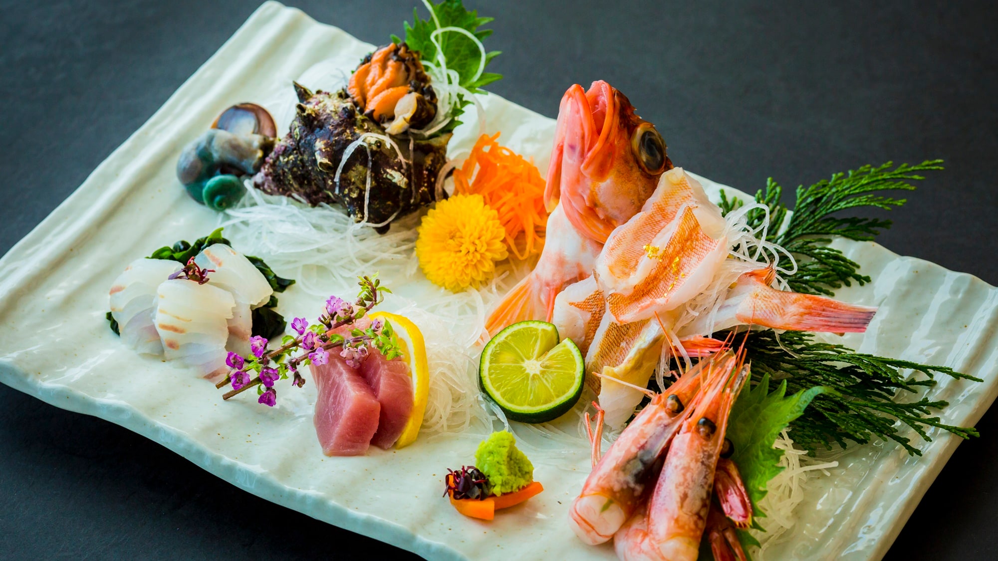 Five kinds of freshly caught fish sashimi
