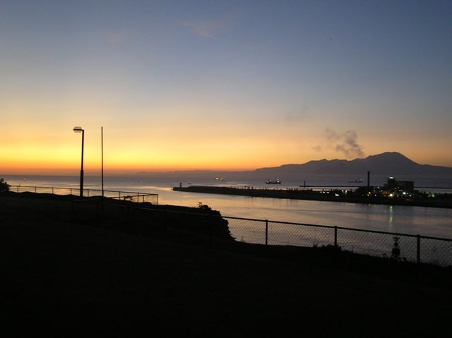 View of Miho Bay and Mt. Daisen before dawn from our hotel