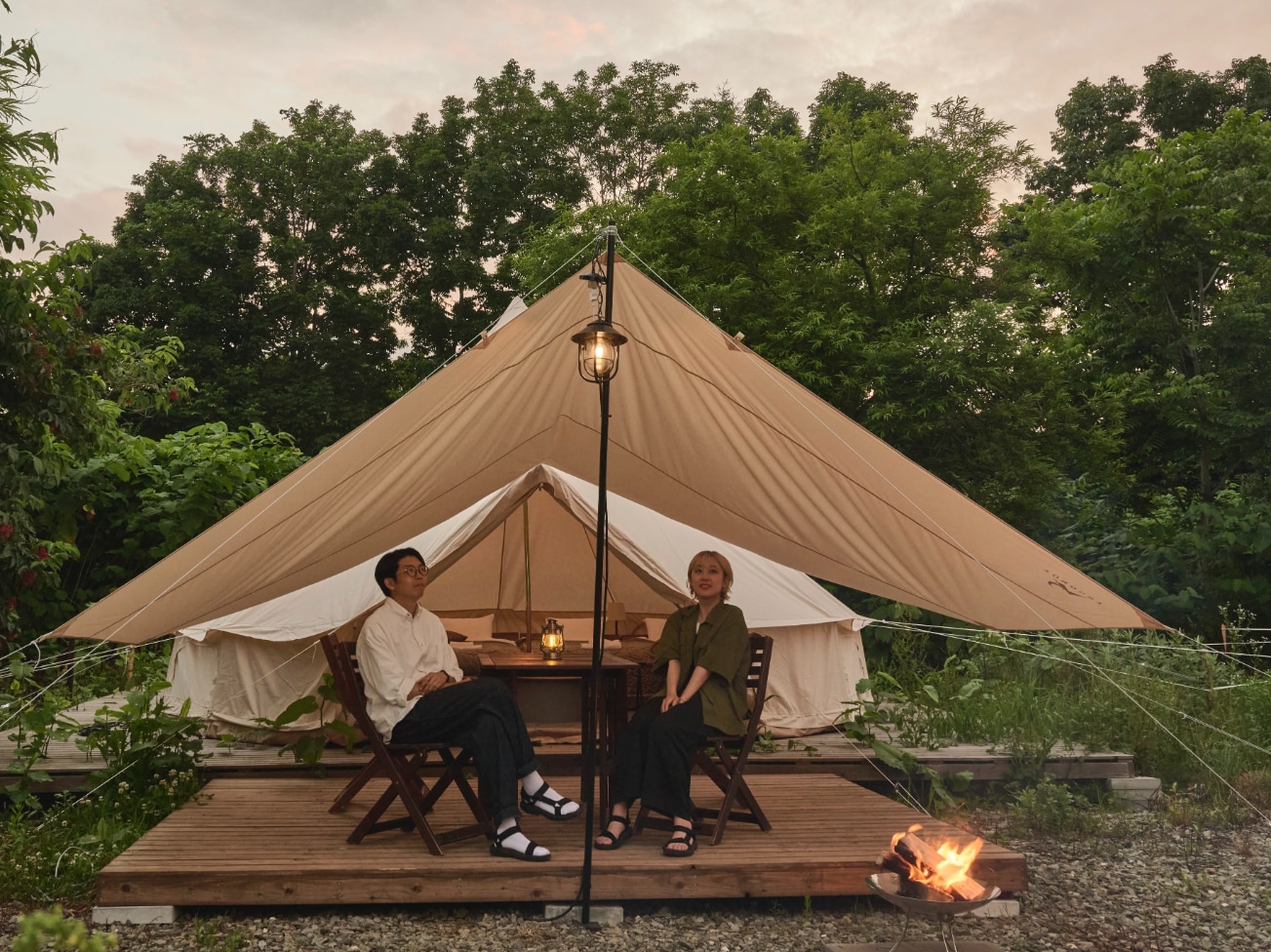 BBQ deck in front of the glamping tent